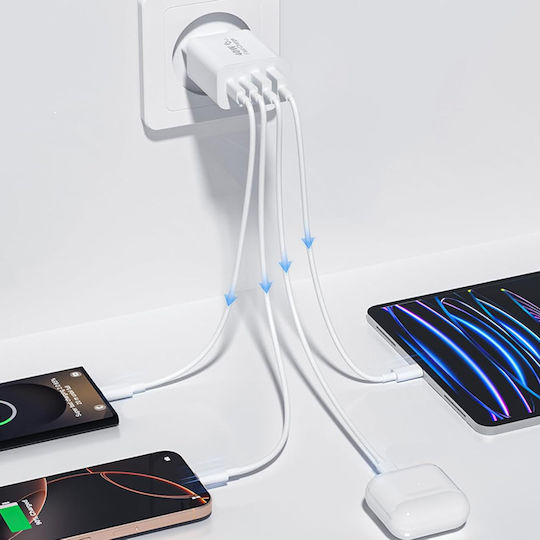 Techsuit Charger Without Cable with 2 USB-A Ports and 2 USB-C Ports 40W Power Delivery Whites (CH4)