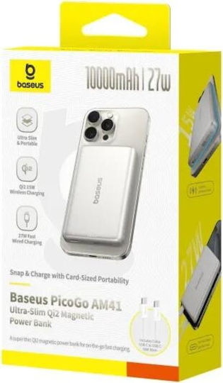 Baseus PicoGo MagSafe Baterie Externă 10000mAh 15W cu Port USB-C Power Delivery Alb