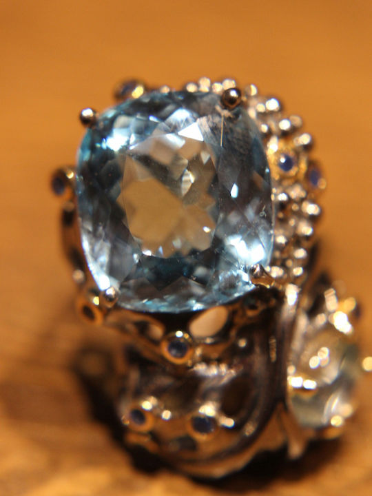 925 Silberring Mit Natürlichem Topas Aquamarin Saphire Größe 16.5