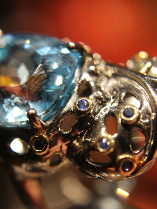 925 Silver Ring Natural Topaz Aquamarine Sapphires Size 16.5