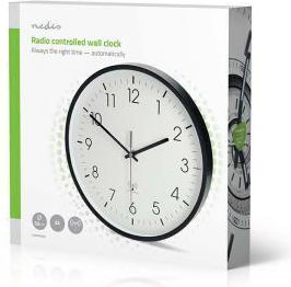 Nedis Leise Wanduhr Kunststoff Schwarz Ø30cm