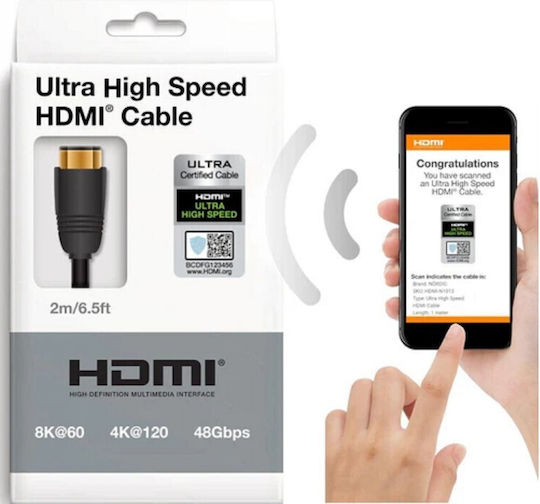 Nordic HDMI 2.1 Ultra High Speed 48Gbps 4K 120Hz HDR VRR Cable HDMI male - HDMI male 5m Μαύρο
