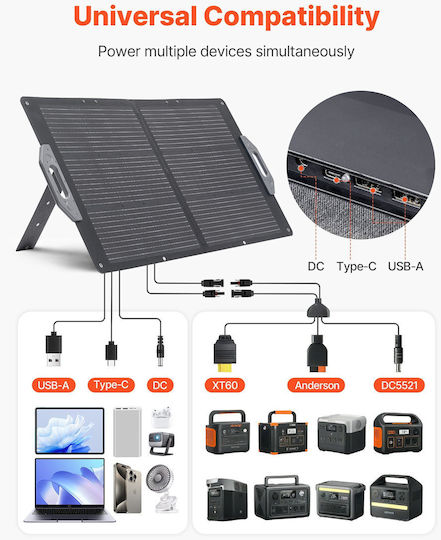 Vevor 100w Φορητός Πτυσσόμενος Ηλιακός Φορτιστής Υψηλή Απόδοση Πολύπλευρες Συνδέσεις Bxzdtynb1100ud77v001y3