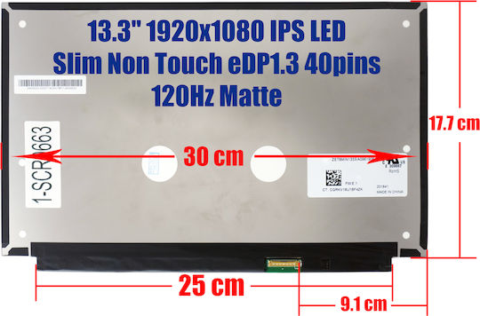 Monitor 13.3" IPS / LED / Slim / Touch / 60Hz 1920x1080 Matte 40 Pin for Laptop HP EliteBook x360 1030 G2, 830 G6, 735 G5, 830 G5 1-SCR0663