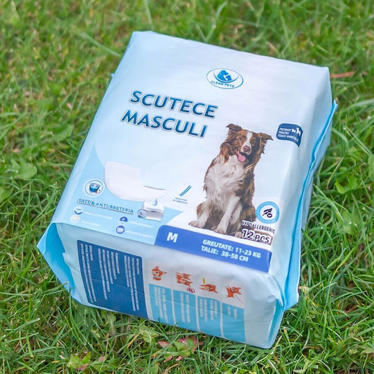 3 X 12 Pcs Clean Pets Diapers Medium-sized Male Dogs M 38-58 Cm