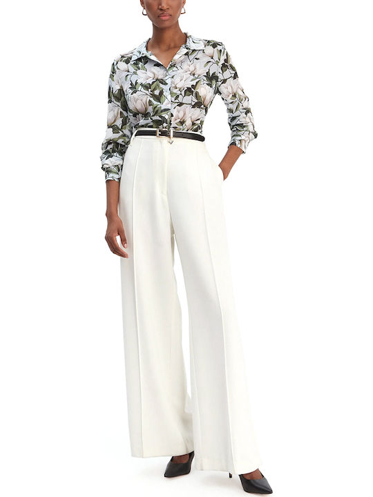 Clouis Women's Floral Long Sleeve Shirt White- Green- Light Blue