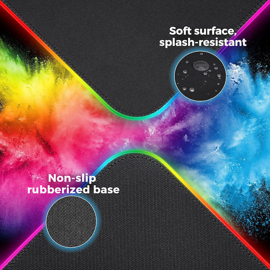 Luvlu Mousepad Gaming Profesional XXL cu Iluminare RGB, 14 Moduri de Lumină LED, Suprafață Moale și Rezistentă la Stropire, Bază din Cauciuc Antiderapantă, Margini Cusute, Cablu USB Inclus, 900x400x4mm, Design Hartă a Lumii