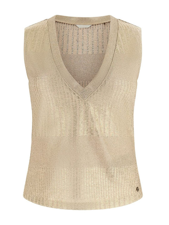 Women's Blouse Sleeveless with V Neckline Gold