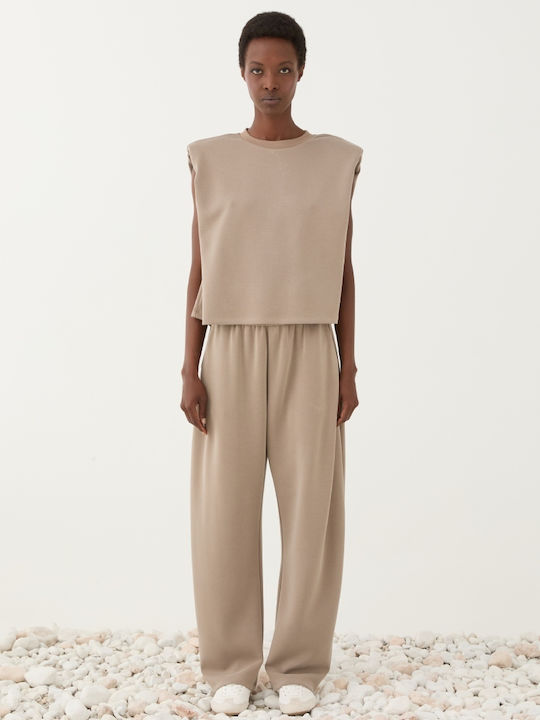 Eleh Bluza Damă Fără Mâneci Taupe Eleh Bluza Damă Fără Mâneci Taupe