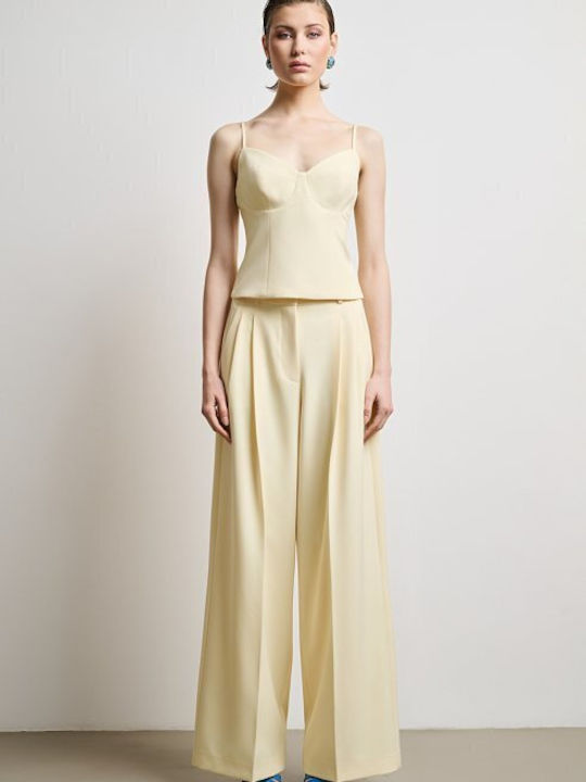 Women's Crop Top with Straps & Zipper Yellow