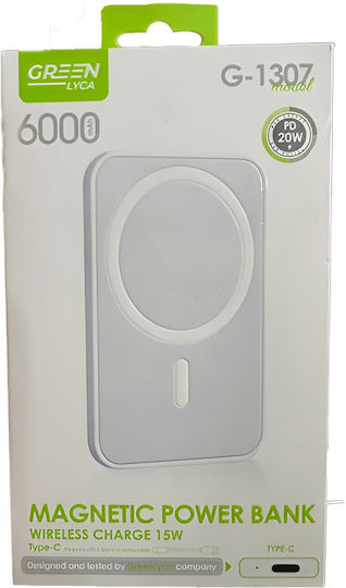 Green Lyca MagSafe Power Bank 6000mAh 20W with USB-C Port White