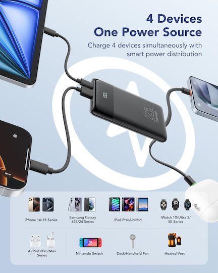 Charmast W1202 Power Bank 10000mAh 22.5W Power Delivery Μαύρο