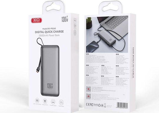 XO PR268 Power Bank 20000mAh 130W με Θύρα USB-A Γκρι