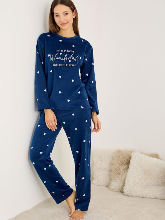 Siyah Inci Set Pijamale pentru Femei Blue