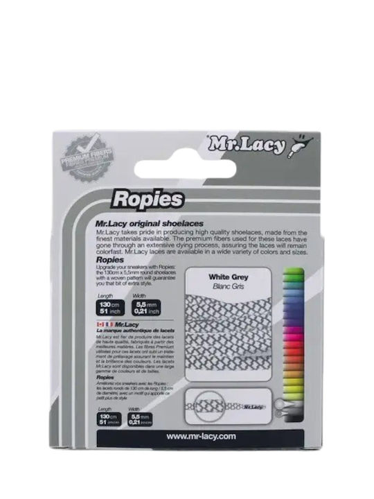 Shoelaces Mr Lacy Ropies 130cm White Grey 316730-whtgrey