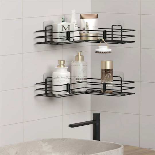 Femmit Premium Ecke Badezimmerregale L 2Stück Schwarz Matt Selbstklebend Antischorische & Wasserdichte 26x26x11cm