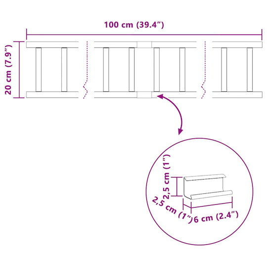 vidaXL Материал за Ограда на Градина от Стомана 100x2.5x20бр 1бр Черен