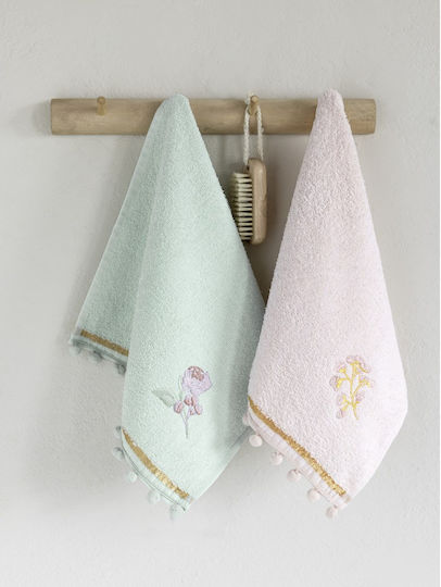Nima Home Σετ Πετσέτες 2 X 30x50 Floral Ροζ Γαλάζιο