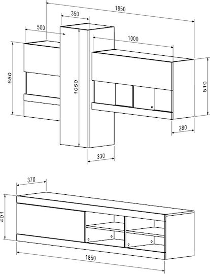 Unitate TV pentru sufragerie Torania Sonoma-white L185xA37xÎ145cm