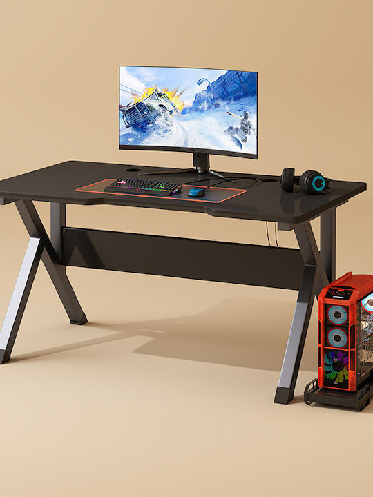 Birou de Gaming din Lemn Negru cu Picioare Metalice 120x60x76cm