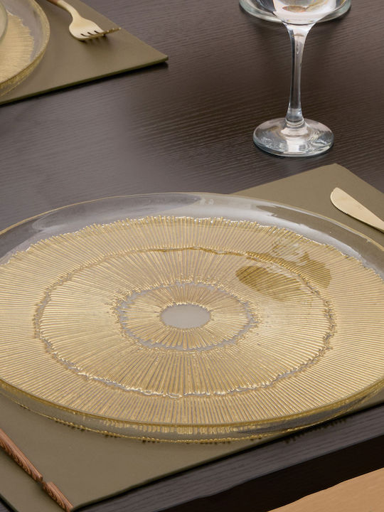 Atmosphera Celeste Shallow Glass Gold Plate With Diameter 33cm