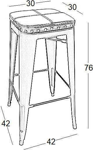 Stool for Bar Outdoor Texas Black Matt - Black Leatherette 43x43x76cm