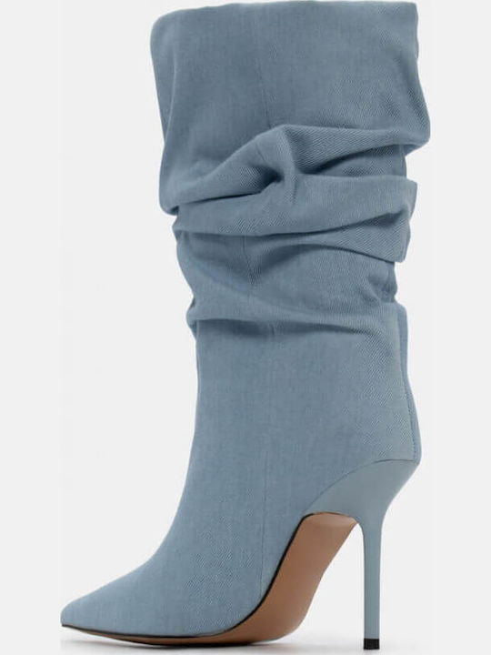 Suede High Heel Women's Boots Blue