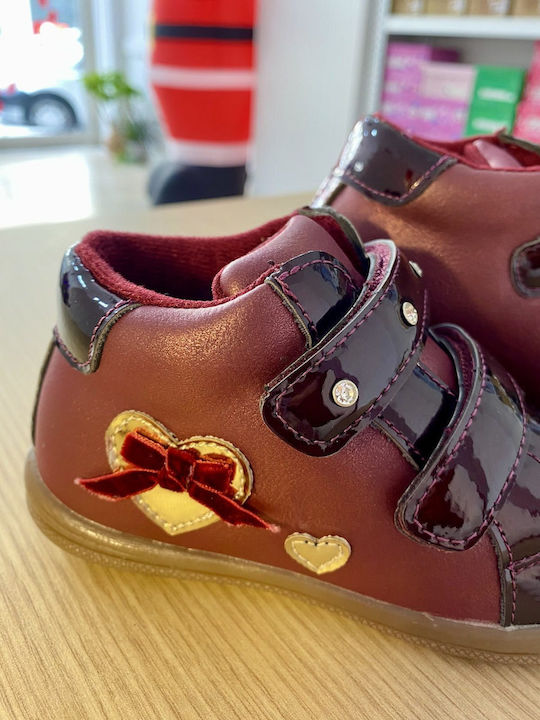 Anatomical Leather Kids Boots with Velcro Burgundy
