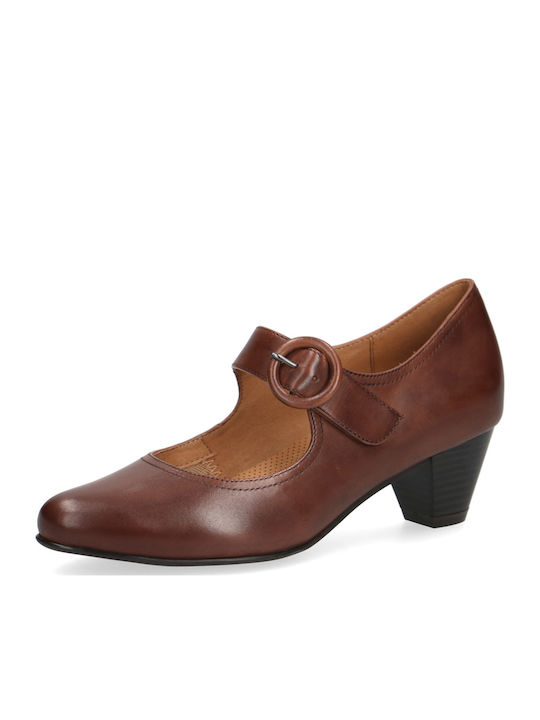 Leather Tabac Brown Heels with Strap