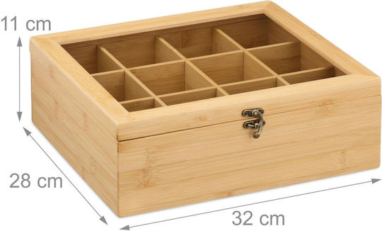 Relaxdays Box for Tea with Lid Wooden Brown 28x11x32cm