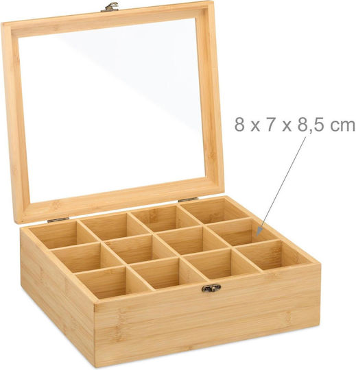 Relaxdays Box for Tea with Lid Wooden Brown 28x11x32cm
