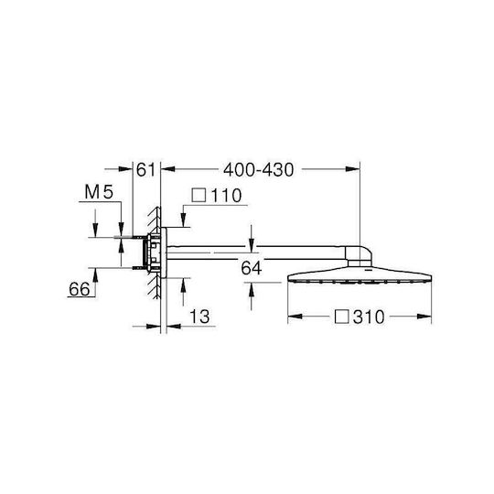 Grohe Rainshower Smart Active 310 Cube Shower Head Κεφαλή Ντουζ με Βραχίονα