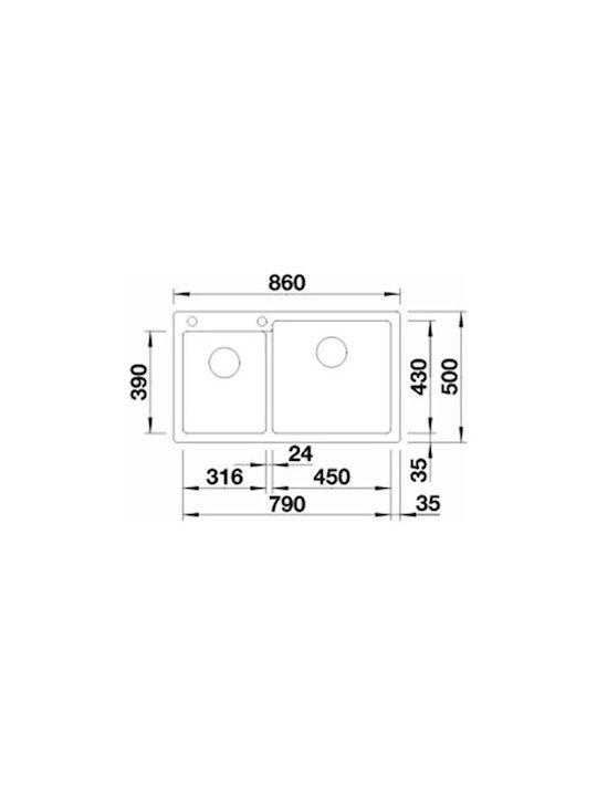 Blanco Drop-In Küchenspüle aus Flüssiger Granit M86xB50cm Graue
