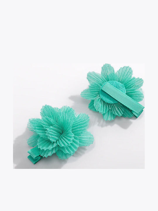 Abel & Lula Set Kids Hair Clips with Flower Bobby Pin in Turquoise Color 2 Pieces