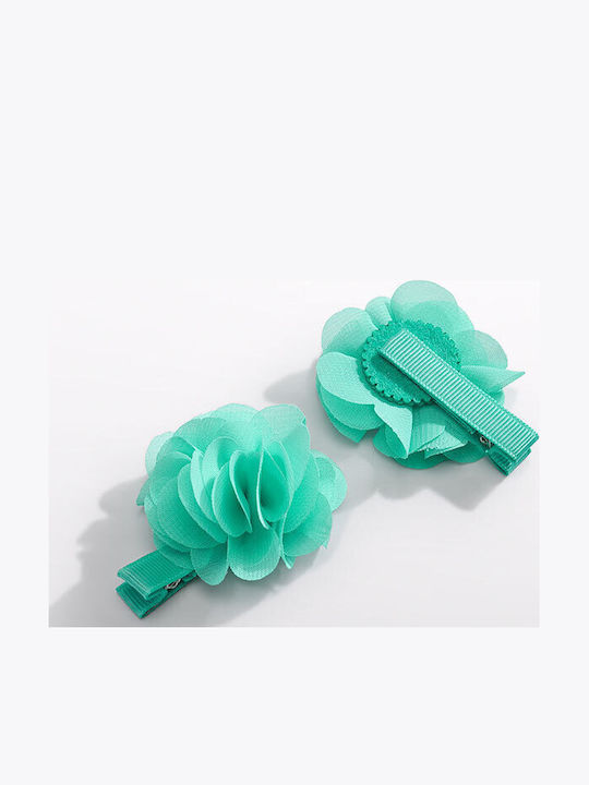 Abel & Lula Комплект Детски Фиби с Пинсета Цвете в Turquoise Цвят 2бр
