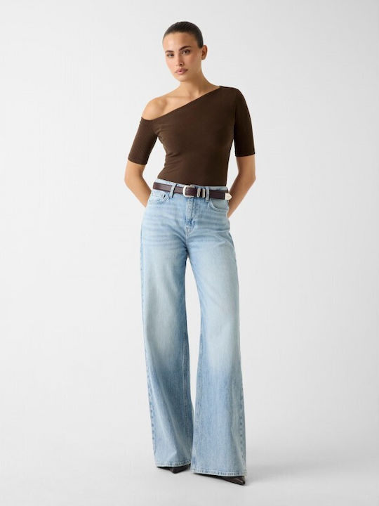 Women's Blouse with One Shoulder Brown