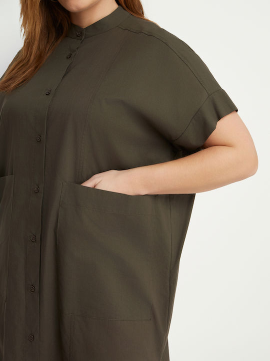 Rochii De Vară Pentru Femei Midi Rochie-Cămașă Kaki
