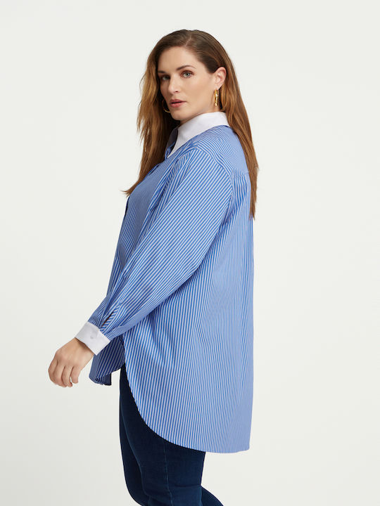 Women's Striped Long Sleeve Shirt Blue