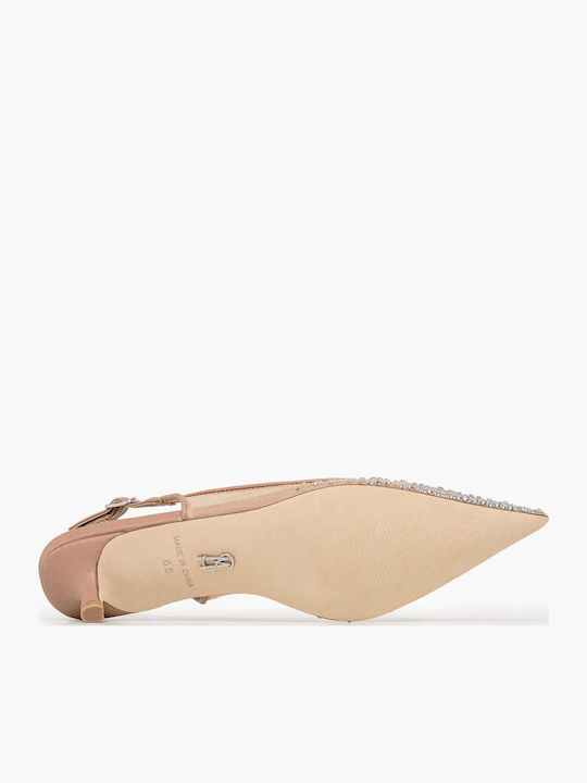 Katty Strass Pantofi Cu Toc Cu Barete Bej