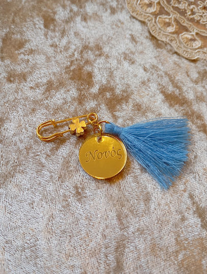 By Anastasia's Art Creations Christening Charm With Metal Light Blue Safety Pin 1 Piece