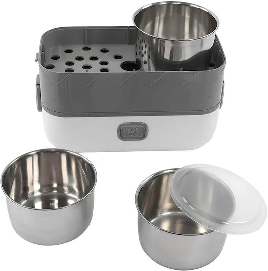 Avizar 2l Double Layer Electric Food Warmer Removable Stainless Steel Bowls White Gray
