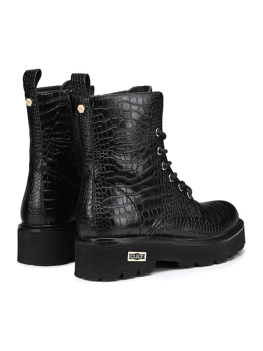 Leder Stiefeletten Damen Schwarz