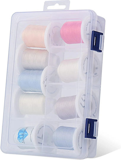Set Fire De Broderie 9 Bobine 730 M Cutie De Depozitare Multicolor Tonuri Pastelate