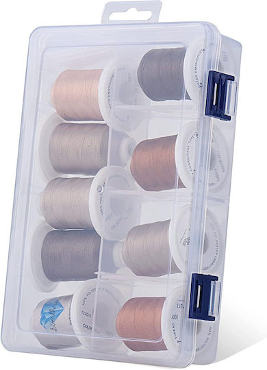 Set Fire De Broderie 9 Bobine 730 M Cutie De Depozitare Multicolor Nuanțe De Maro