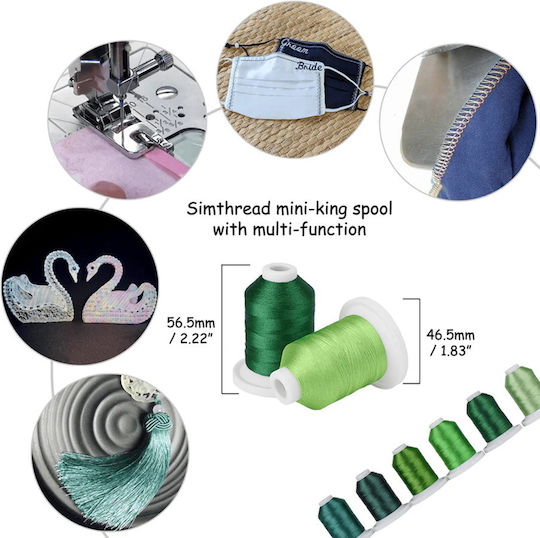 Embroidery Thread Set 9 Spools 730 M Multicolor Storage Box Green Shades