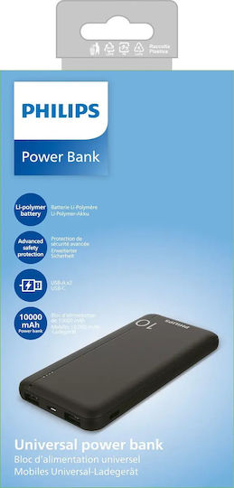 Philips DLP1810CB/GRS Power Bank 10000mAh 37W with 2 USB-A Ports and USB-C Port Black