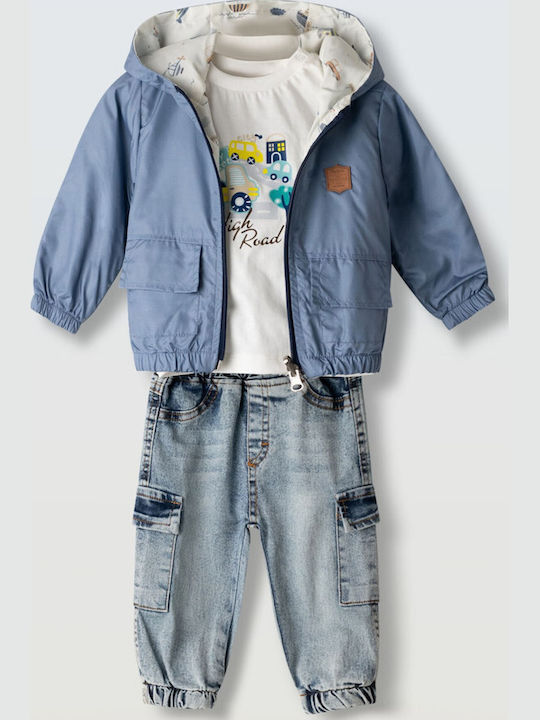 Kids Clothing Set with Pants and Winter Coat 3 Pieces Blue