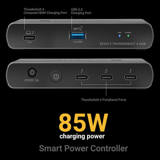 Sonnet Echo 5 Thunderbolt 4 Docking Station με 4K PD και συνδεση 2 Οθονών Γκρι