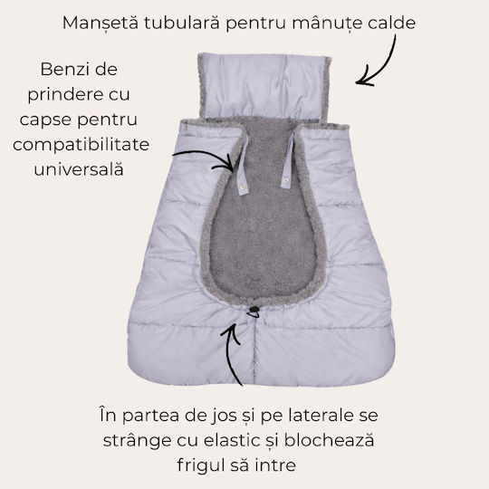Kidizi Universal Sac de picioare pentru cărucior Impermeabil Gri cu căptușeală Fleece