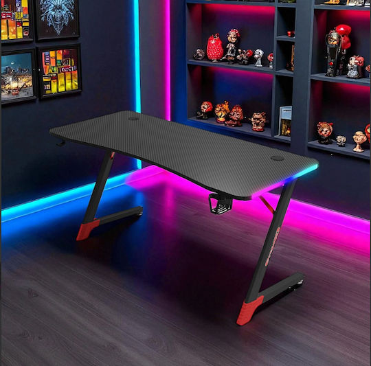 Γραφείο Gaming με LED & USB θύρες 120x60x74εκ. Ροζ - Λευκό